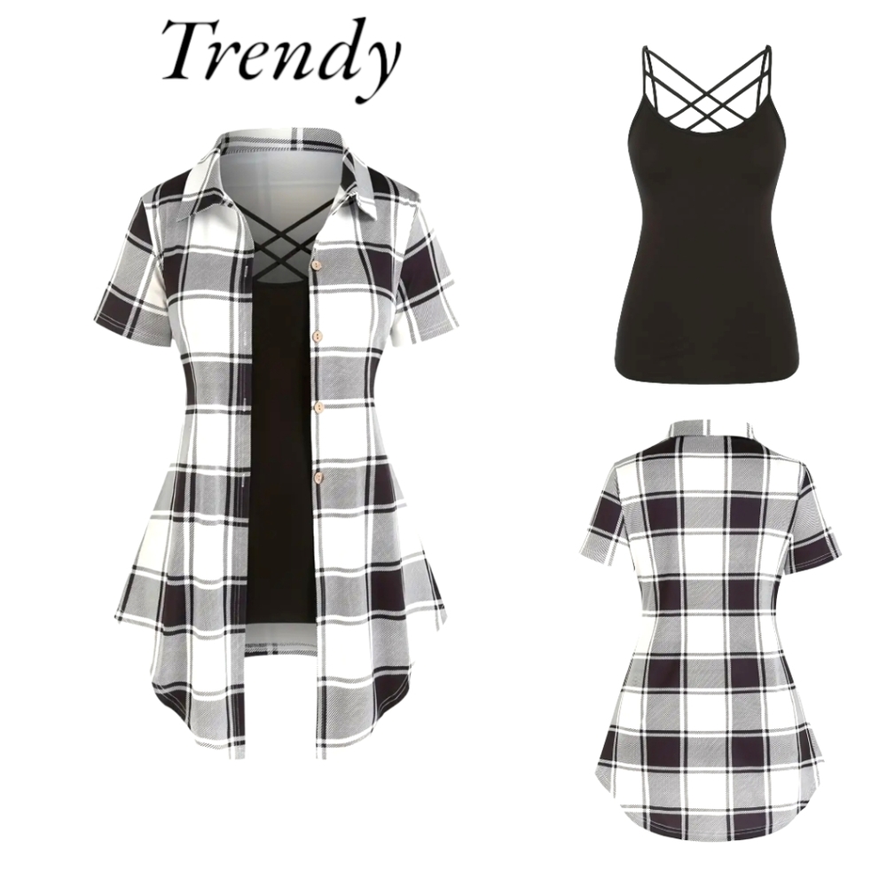 NWT!! Trendy Black and White Plaid Outfit with Black Cami Tank Top!!๐คโ ๏ธ๐ค - Picture 14 of 16